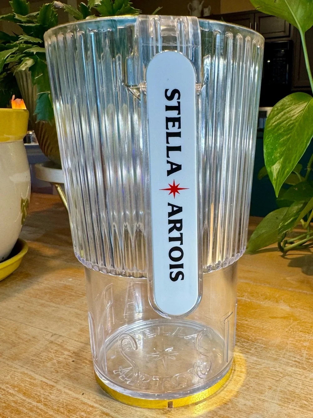 Stella Artois Acrylic Beer Pitcher Clear Ribbed 64 oz Beverage Pitcher Barware